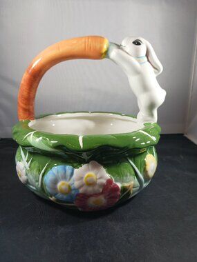 Ceramic Decorative Rabbit Easter Basket 7in x 6in